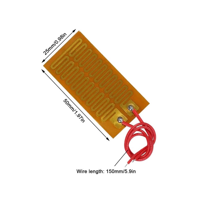 ALMOCN 6PCS Film Heater Plate 12V 7W Self-Adhesive Flexible Polyimide Heater Plate PI Heating Film with Cord 150mm, 25 x 50mm - Image 2
